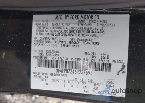 2006 Ford Fusion Se z USA, uszkodzony, nr VIN 3FAFP07Z46R237695